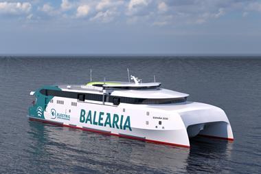 A close up render of Baleària’s new electric ferry