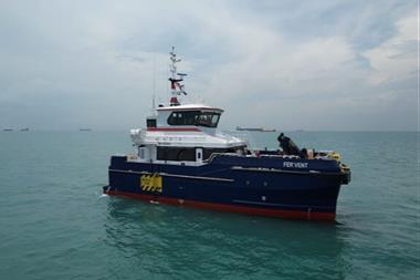 Pictured is the Strategic Marine StratCat 27 Fer'Vent on the water
