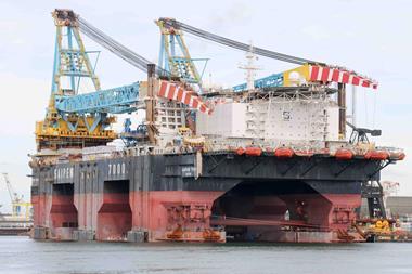 Pictured previously the size of the semi-submersible crane ship is evident (Peter Barker)