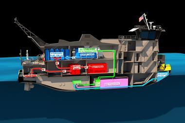 Render of e1 Marine's hydrogen fuel cells in a vessel