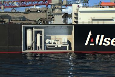 Render of a nuclear fuel cell on board a ship