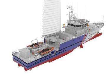 A render of a new Mauric-designed hybrid patrol boat