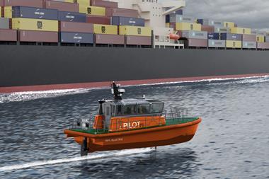 The image shows a render of the Artemis EF-12 Pilot boat in operation