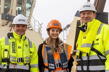 Svitzer's Dave Watson (left) and Cliff Chow (right) with Grace Staines from PLA's environmental team (PLA)