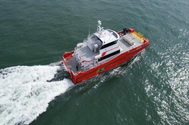 The image shows the 27m CTV for Ventus Marine on the water