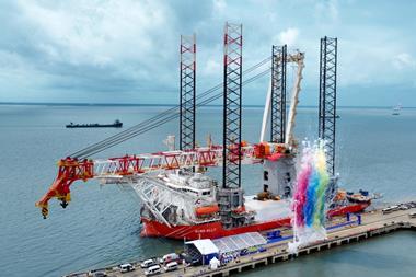 The image is of the Cadeler Wind Ally naming ceremony