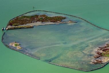 The photo shows an aerial shot of the embankments at the Island of Lerst