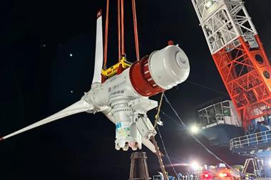 The image shows the tidal 1.1MW AR1100 system being deployed in Japan