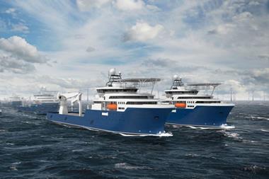 The image shows a render of the new Offshore Construction Vessels (OCVs)