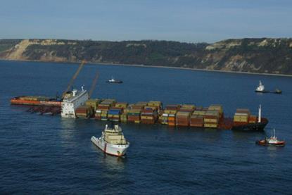 'MSC Napoli' aground on the UK south coast in 2007 (MCA)
