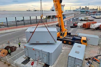 The image shows the modules that make up the OPS are already installed at the Grimaldi terminal on Sant Bertran wharf