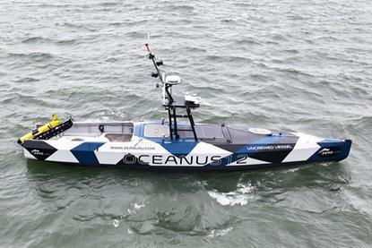 The ZeroUSV Oceanus12 USV on the water
