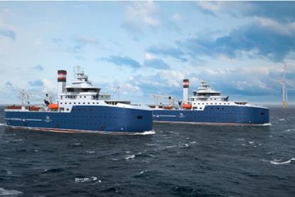 The image shows an illustration of Vattenfall's new Service Operation Vessels (SOVs)