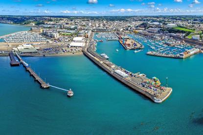 The image shows the existing harbourfront at St Helier harbour