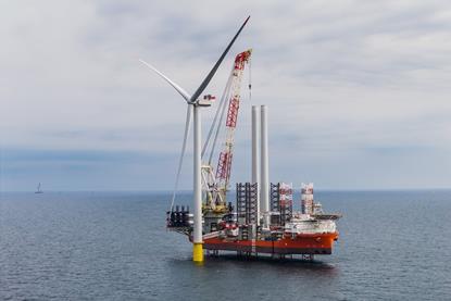 The image shows the first Baltic Power turbine installation taking place