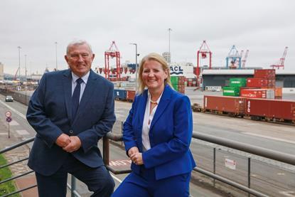 The image shows Susan Cloggie-Holden, pictured with Gary Doyle, at the Port of Liverpool
