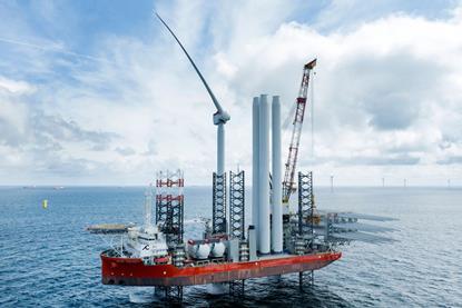 Cadeler installing an offshore wind turbine