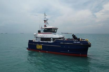 Pictured is the Strategic Marine StratCat 27 Fer'Vent on the water