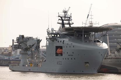 'RFA Proteus' on the River Thames in London for its service of dedication (RFA)
