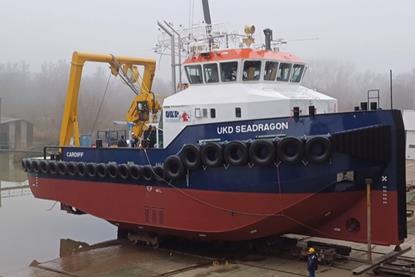 The UKD Seadragon water injection dredger ready for launch