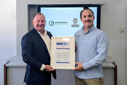 The picture shows Wayne Hamilton, head of strategy marine & offshore, Pacific at Bureau Veritas (left) and Harry Hubbert, chief operating officer at Greenroom Robotics