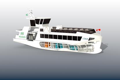 The image shows a render of the new HADAG Type 2030e ferry