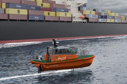 The image shows a render of the Artemis EF-12 Pilot boat in operation