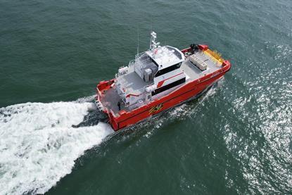 The image shows the 27m CTV for Ventus Marine on the water