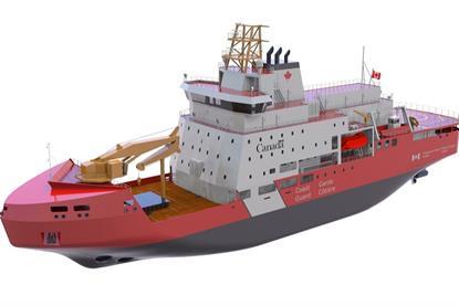 The image shows a render of the multi-purpose vessel being built for the Canadian Coast Guard