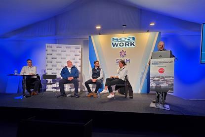 The panel for the opening conference session of Seawork 2026 as part of the “Get set for workboat 2050” series: "Extending vessel life and reducing emissions: Do the numbers stack up?”
