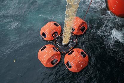 Viking chute based evacuation system with liferafts deployed