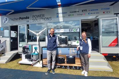Chris Fower, sales and marketing director and Marjeta Samec, marketing executive at Fischer Panda UK on their stand at Seawork 2025