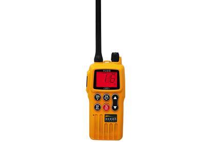 The image shows a close up of the Ocean Signal safeSEA V200 GMDSS Survival Radio