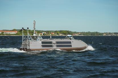 The image shows Tuco marine's ProZero USV afloat on the water