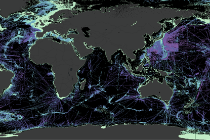Coverage in the 2023 GEBCO grid, with a focus on the Atlantic and Indian Oceans 