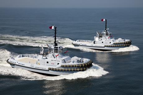 An artist's impression of the two new ASD 3212 tugs for the Qatar Emiri Navy