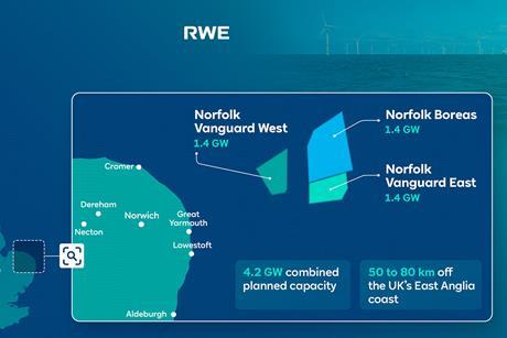 The graphic shows the Vanguard West, East & Boreas offshore windfarm locations