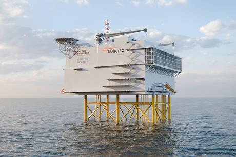 A rendering of the 2GW offshore converter platform for the North Sea Connector 2 project.
