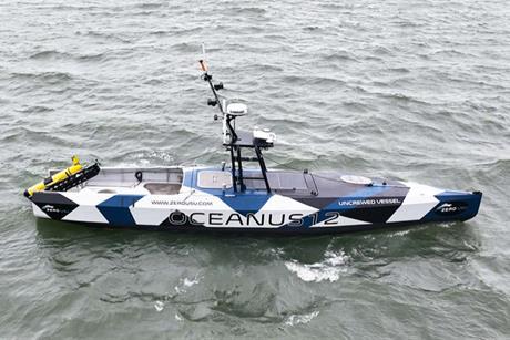 The ZeroUSV Oceanus12 USV on the water