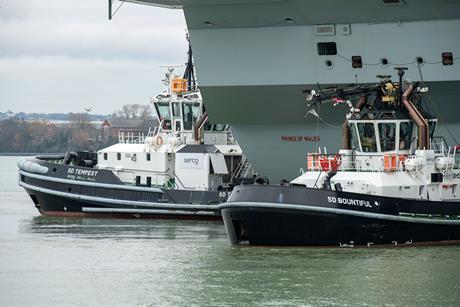 Powerful tractor and Rotortugs are among Serco's fleet that service Royal Navy warships (Serco)