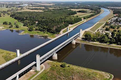 The Magdeburg Water Bridge Kanalbrücke Magdeburg is a large navigable aqueduct in central Germany, located near Magdeburg