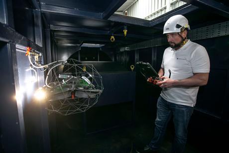 Interocean NDT Inspector - UAV Pilot Alex Wilson demonstrating the Elios 3 UT drone