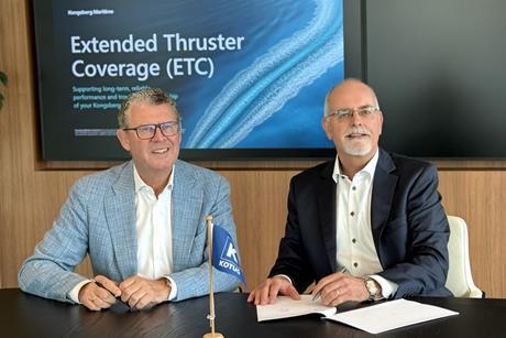 Ard-Jan Kooren, President and CEO of KOTUG International & Rob van Solingen, Sales Manager, Kongsberg Maritime