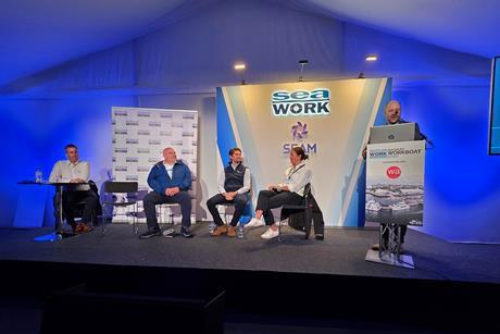 The panel for the opening conference session of Seawork 2026 as part of the “Get set for workboat 2050” series: "Extending vessel life and reducing emissions: Do the numbers stack up?”