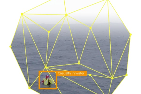 Graphic showing data points and a casualty in the water