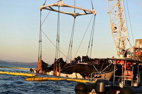 Spanopoulos Group recovered the fire damaged wreck from 60m water depth (Marine Nationale)