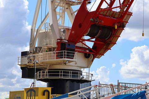 'Tog Mor's' Liebheer crane was largely undamaged following the vessel's grounding (Peter Barker)