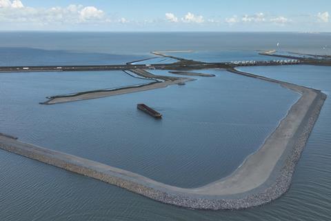 The serial image shows the Dutch Fish Migration River project at the Afsluitdijk
