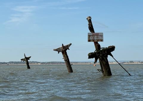 The wreck's masts are clearly visible less than two miles off the Kent coast (MCA)
