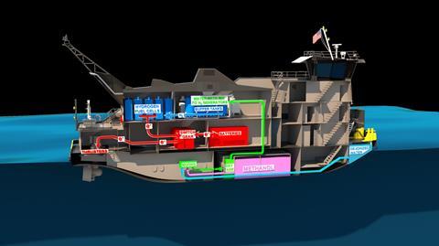 Render of e1 Marine's hydrogen fuel cells in a vessel